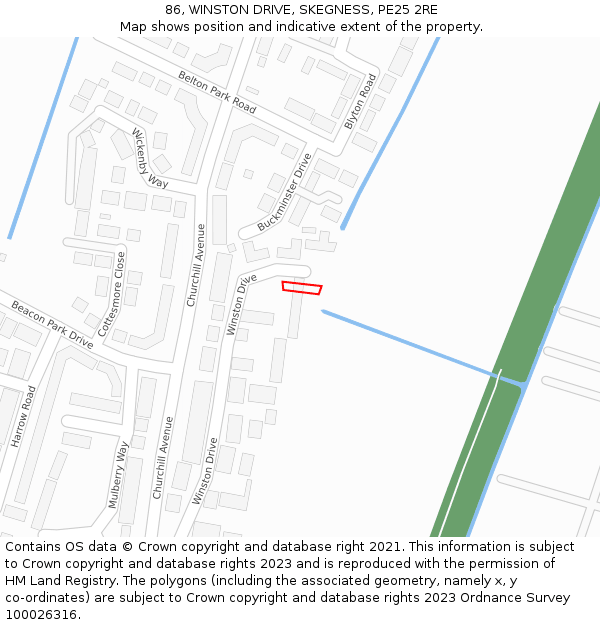 86, WINSTON DRIVE, SKEGNESS, PE25 2RE: Location map and indicative extent of plot