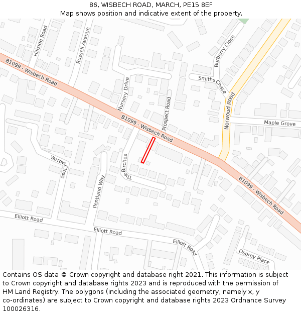 86, WISBECH ROAD, MARCH, PE15 8EF: Location map and indicative extent of plot