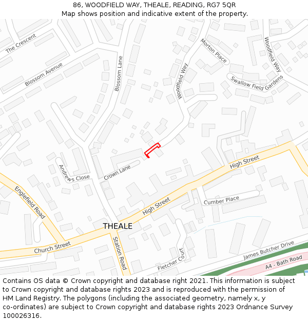 86, WOODFIELD WAY, THEALE, READING, RG7 5QR: Location map and indicative extent of plot