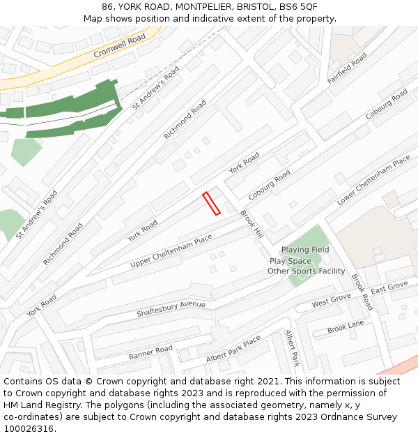 86, YORK ROAD, MONTPELIER, BRISTOL, BS6 5QF: Location map and indicative extent of plot