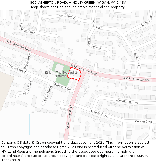 860, ATHERTON ROAD, HINDLEY GREEN, WIGAN, WN2 4SA: Location map and indicative extent of plot