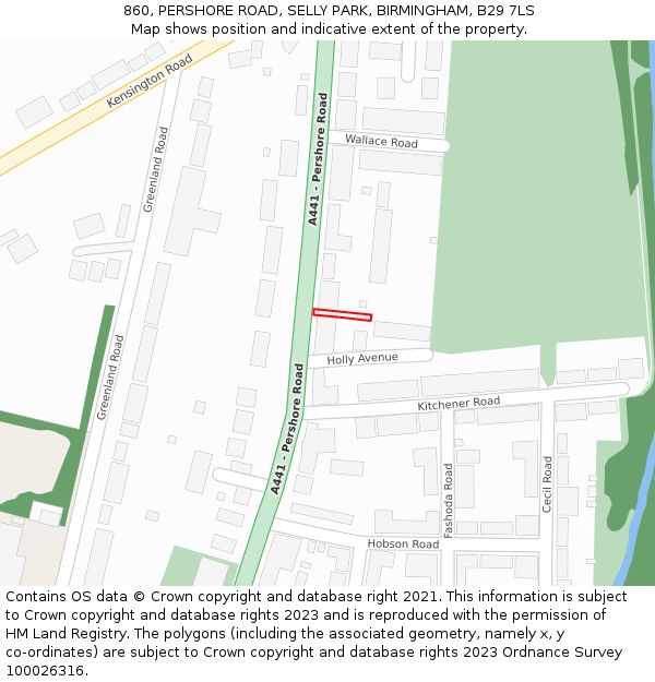 860, PERSHORE ROAD, SELLY PARK, BIRMINGHAM, B29 7LS: Location map and indicative extent of plot