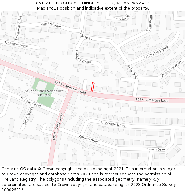 861, ATHERTON ROAD, HINDLEY GREEN, WIGAN, WN2 4TB: Location map and indicative extent of plot