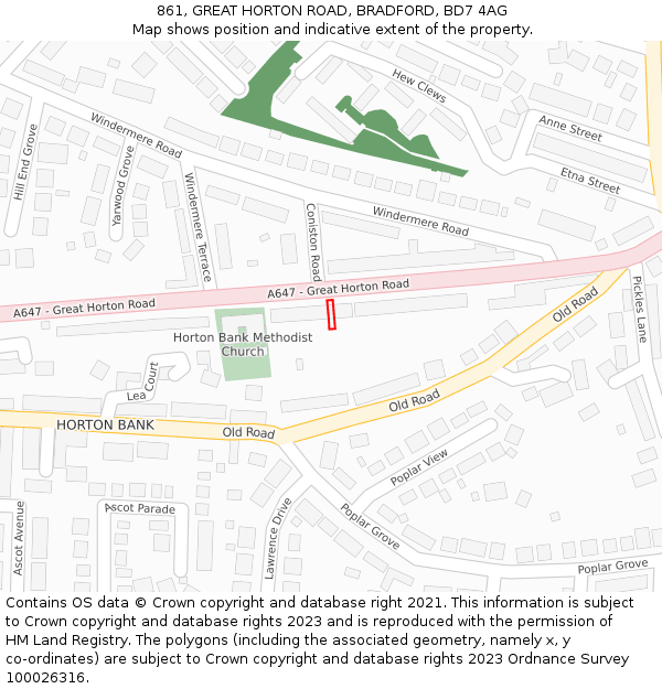 861, GREAT HORTON ROAD, BRADFORD, BD7 4AG: Location map and indicative extent of plot