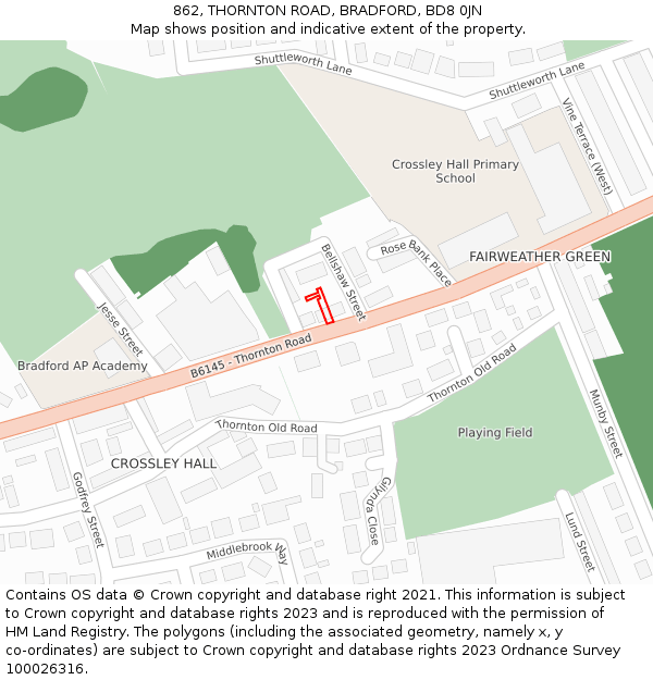 862, THORNTON ROAD, BRADFORD, BD8 0JN: Location map and indicative extent of plot