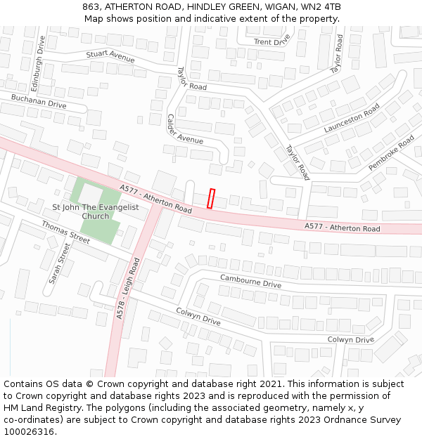 863, ATHERTON ROAD, HINDLEY GREEN, WIGAN, WN2 4TB: Location map and indicative extent of plot