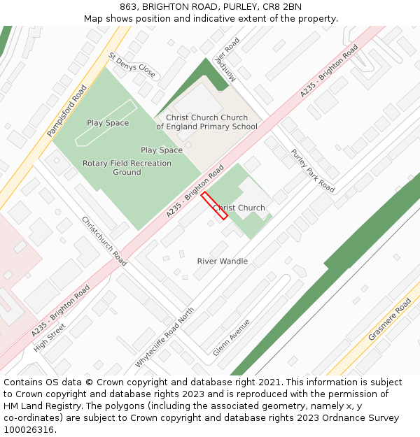 863, BRIGHTON ROAD, PURLEY, CR8 2BN: Location map and indicative extent of plot