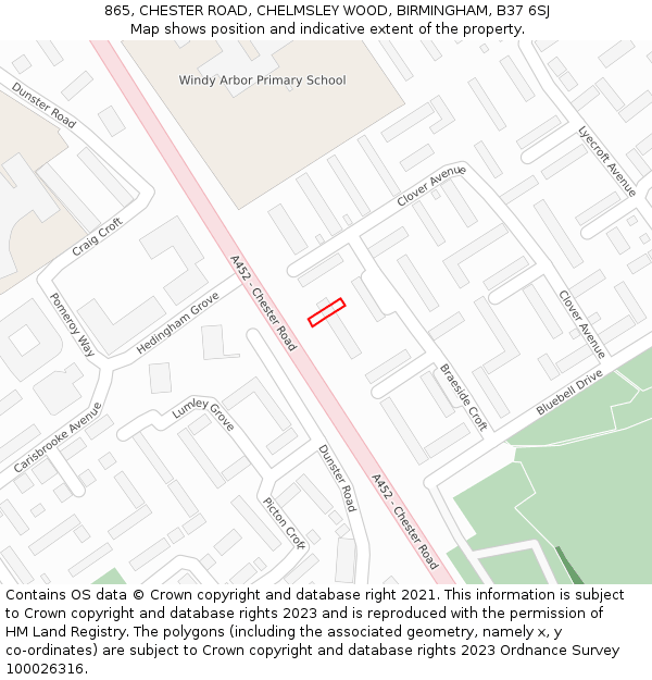 865, CHESTER ROAD, CHELMSLEY WOOD, BIRMINGHAM, B37 6SJ: Location map and indicative extent of plot