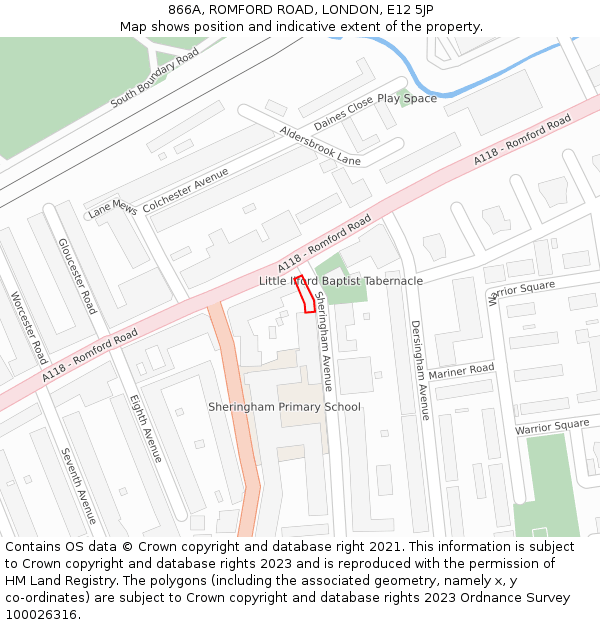 866A, ROMFORD ROAD, LONDON, E12 5JP: Location map and indicative extent of plot