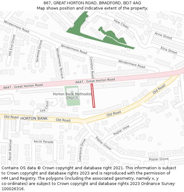 867, GREAT HORTON ROAD, BRADFORD, BD7 4AG: Location map and indicative extent of plot