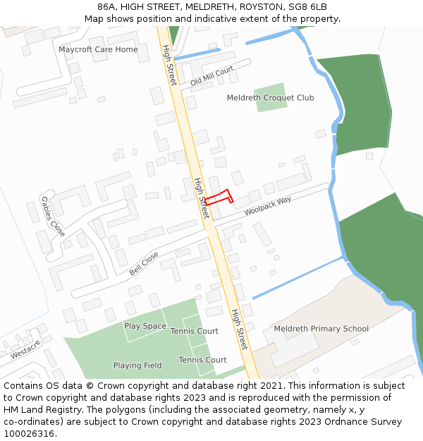 86A, HIGH STREET, MELDRETH, ROYSTON, SG8 6LB: Location map and indicative extent of plot