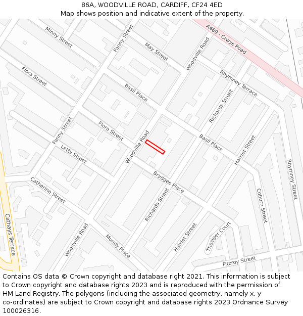 86A, WOODVILLE ROAD, CARDIFF, CF24 4ED: Location map and indicative extent of plot