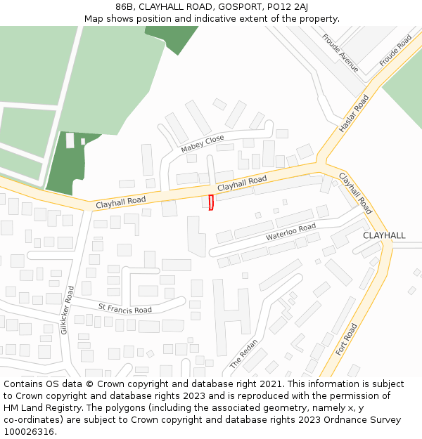 86B, CLAYHALL ROAD, GOSPORT, PO12 2AJ: Location map and indicative extent of plot