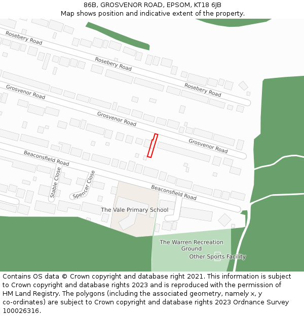 86B, GROSVENOR ROAD, EPSOM, KT18 6JB: Location map and indicative extent of plot