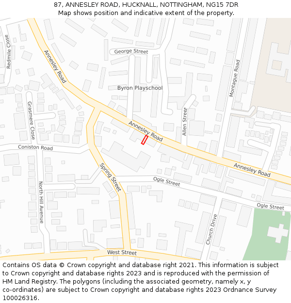 87, ANNESLEY ROAD, HUCKNALL, NOTTINGHAM, NG15 7DR: Location map and indicative extent of plot