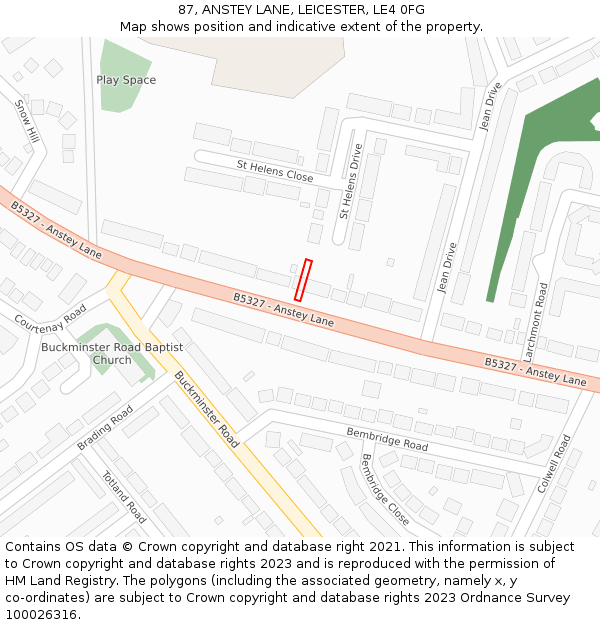 87, ANSTEY LANE, LEICESTER, LE4 0FG: Location map and indicative extent of plot