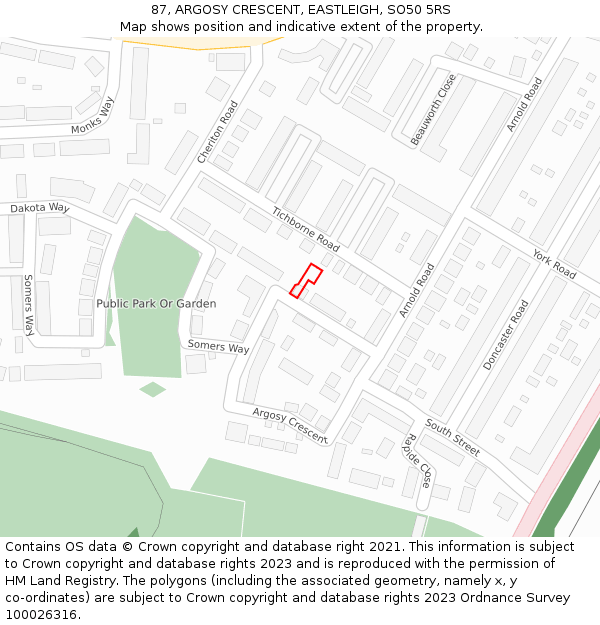 87, ARGOSY CRESCENT, EASTLEIGH, SO50 5RS: Location map and indicative extent of plot