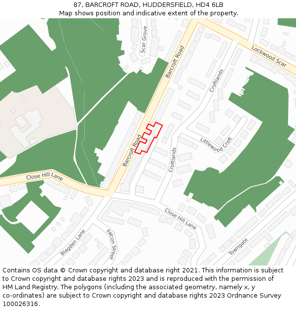 87, BARCROFT ROAD, HUDDERSFIELD, HD4 6LB: Location map and indicative extent of plot