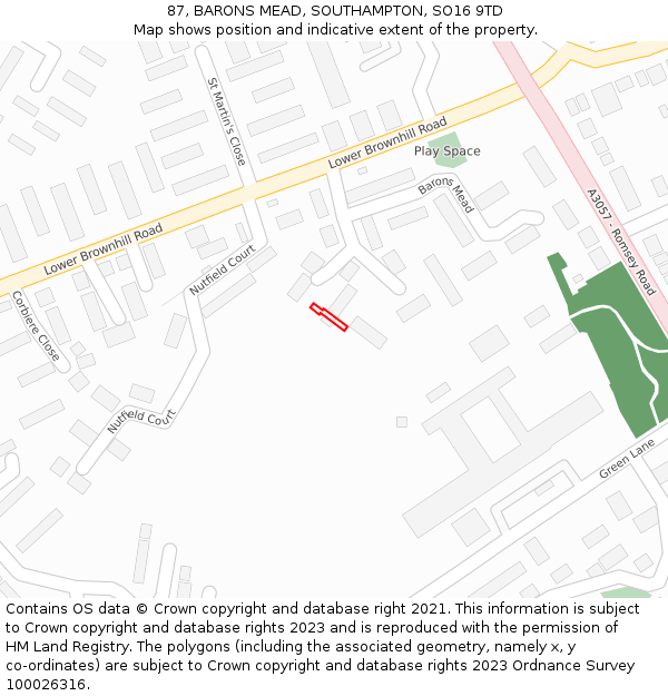 87, BARONS MEAD, SOUTHAMPTON, SO16 9TD: Location map and indicative extent of plot