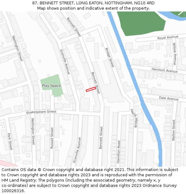 87, BENNETT STREET, LONG EATON, NOTTINGHAM, NG10 4RD: Location map and indicative extent of plot