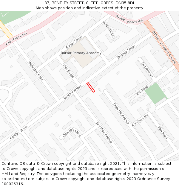 87, BENTLEY STREET, CLEETHORPES, DN35 8DL: Location map and indicative extent of plot