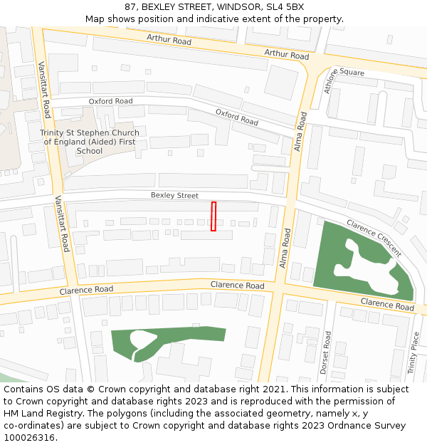 87, BEXLEY STREET, WINDSOR, SL4 5BX: Location map and indicative extent of plot