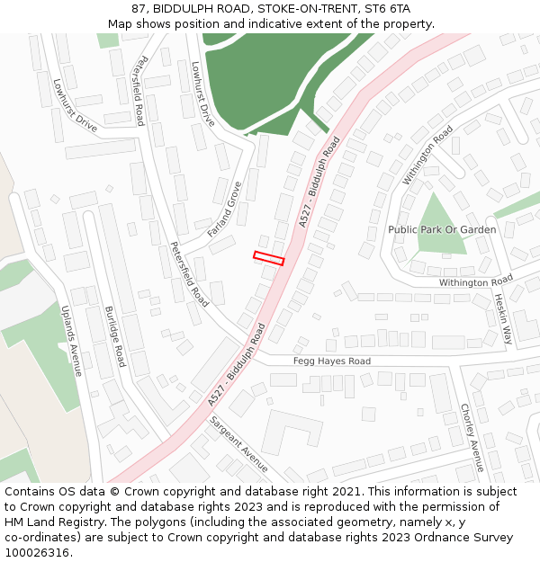 87, BIDDULPH ROAD, STOKE-ON-TRENT, ST6 6TA: Location map and indicative extent of plot