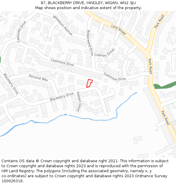 87, BLACKBERRY DRIVE, HINDLEY, WIGAN, WN2 3JU: Location map and indicative extent of plot