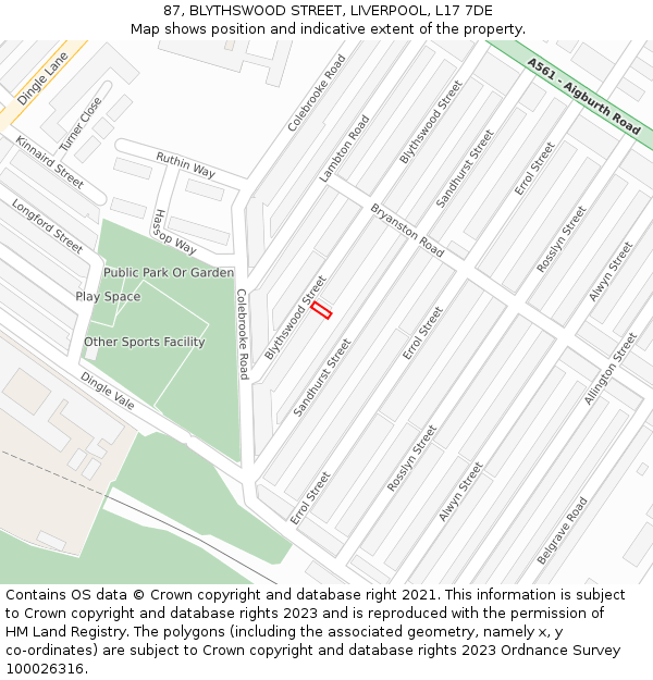 87, BLYTHSWOOD STREET, LIVERPOOL, L17 7DE: Location map and indicative extent of plot