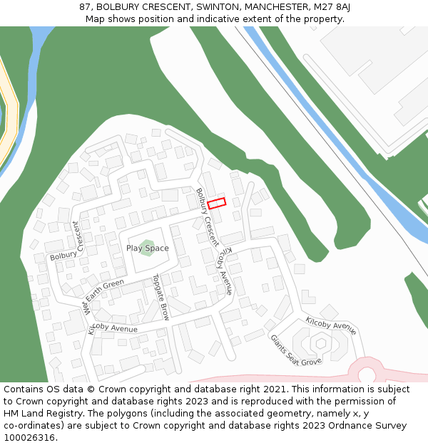 87, BOLBURY CRESCENT, SWINTON, MANCHESTER, M27 8AJ: Location map and indicative extent of plot