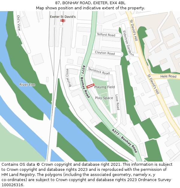 87, BONHAY ROAD, EXETER, EX4 4BL: Location map and indicative extent of plot