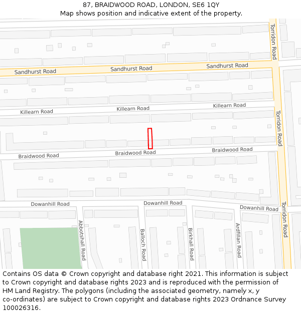 87, BRAIDWOOD ROAD, LONDON, SE6 1QY: Location map and indicative extent of plot