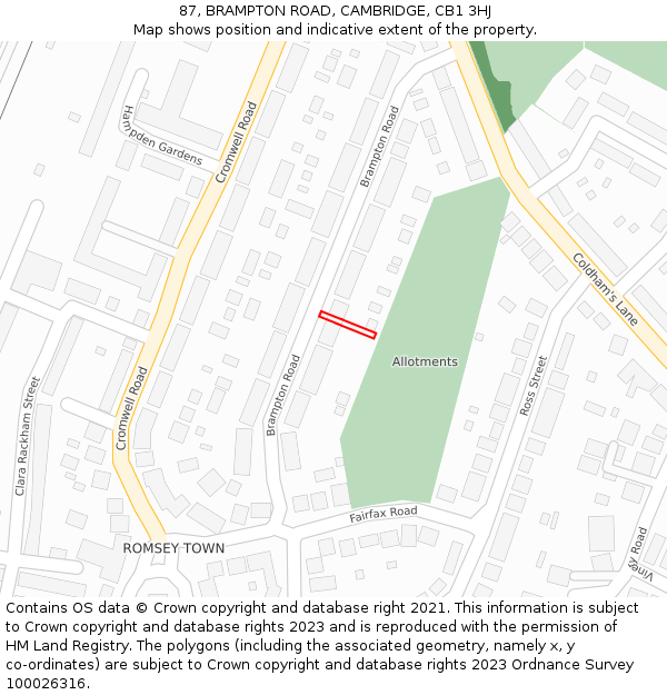 87, BRAMPTON ROAD, CAMBRIDGE, CB1 3HJ: Location map and indicative extent of plot