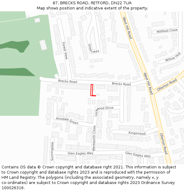 87, BRECKS ROAD, RETFORD, DN22 7UA: Location map and indicative extent of plot
