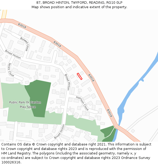 87, BROAD HINTON, TWYFORD, READING, RG10 0LP: Location map and indicative extent of plot