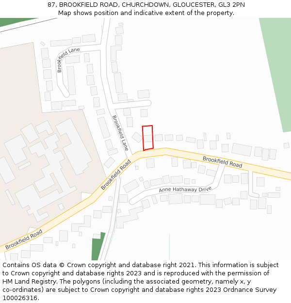87, BROOKFIELD ROAD, CHURCHDOWN, GLOUCESTER, GL3 2PN: Location map and indicative extent of plot