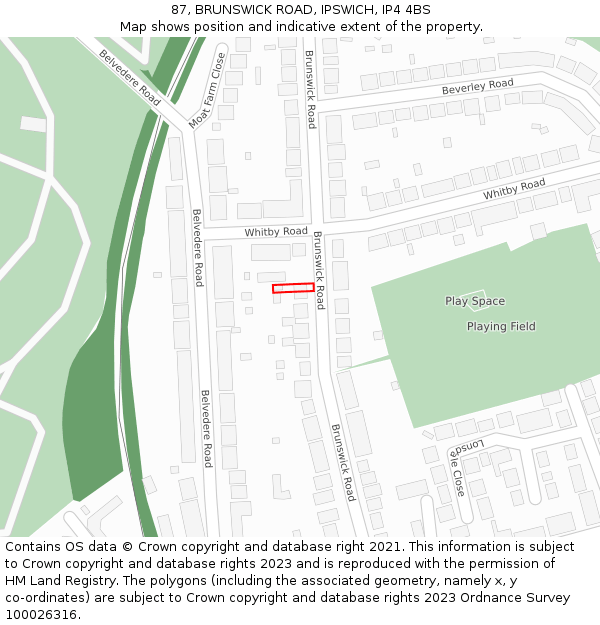 87, BRUNSWICK ROAD, IPSWICH, IP4 4BS: Location map and indicative extent of plot
