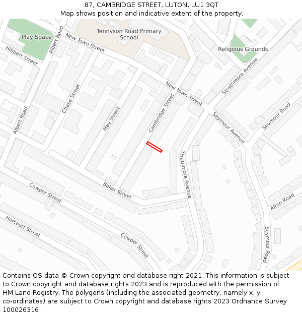 87, CAMBRIDGE STREET, LUTON, LU1 3QT: Location map and indicative extent of plot