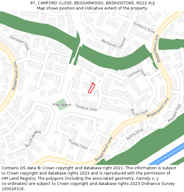 87, CAMFORD CLOSE, BEGGARWOOD, BASINGSTOKE, RG22 4UJ: Location map and indicative extent of plot