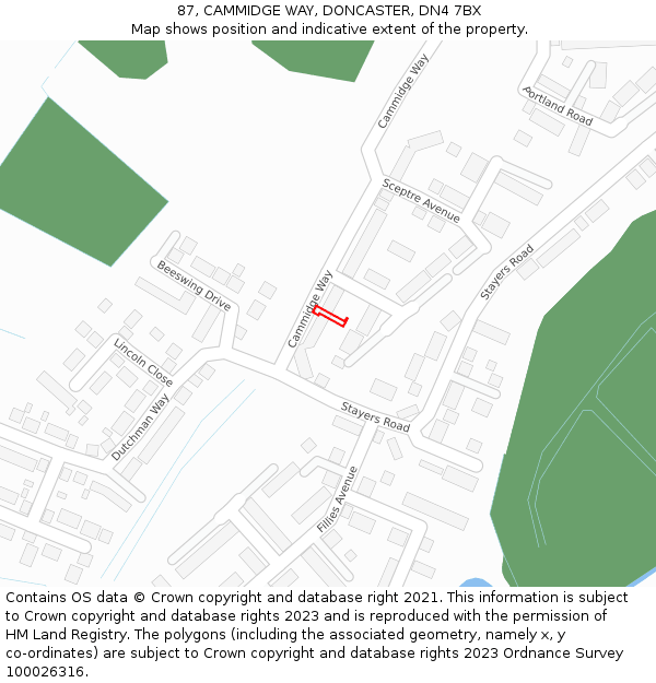87, CAMMIDGE WAY, DONCASTER, DN4 7BX: Location map and indicative extent of plot