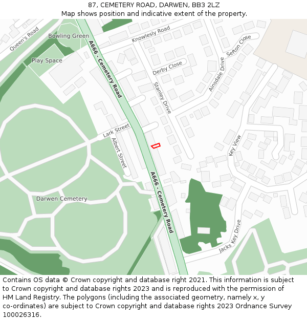 87, CEMETERY ROAD, DARWEN, BB3 2LZ: Location map and indicative extent of plot