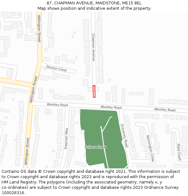 87, CHAPMAN AVENUE, MAIDSTONE, ME15 8EL: Location map and indicative extent of plot