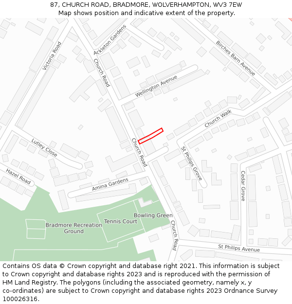 87, CHURCH ROAD, BRADMORE, WOLVERHAMPTON, WV3 7EW: Location map and indicative extent of plot