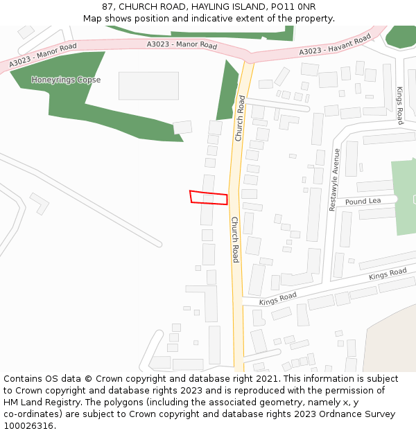 87, CHURCH ROAD, HAYLING ISLAND, PO11 0NR: Location map and indicative extent of plot