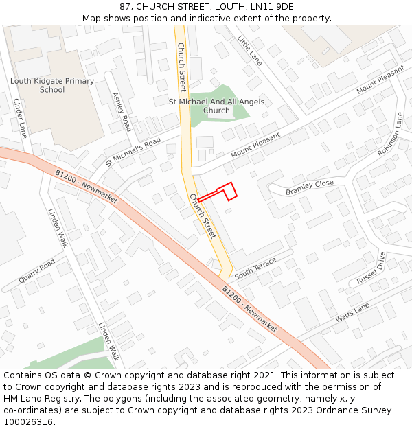 87, CHURCH STREET, LOUTH, LN11 9DE: Location map and indicative extent of plot