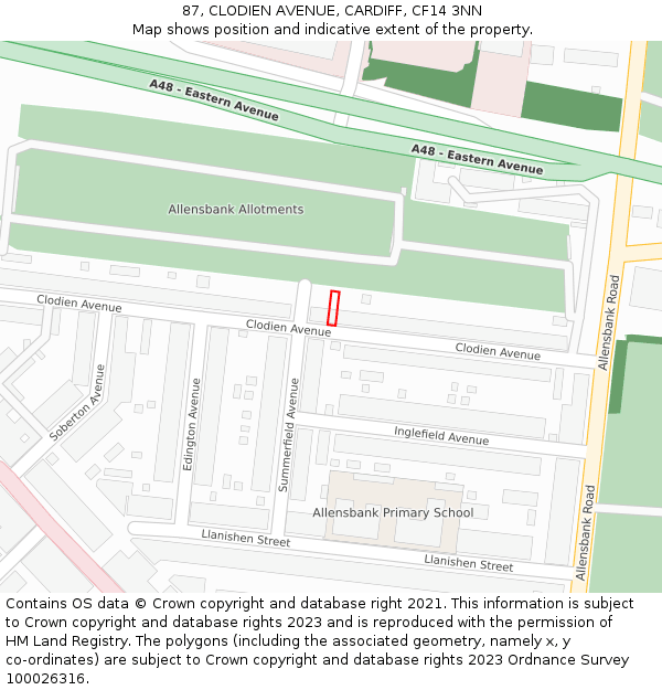 87, CLODIEN AVENUE, CARDIFF, CF14 3NN: Location map and indicative extent of plot