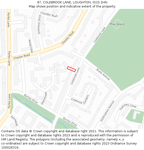 87, COLEBROOK LANE, LOUGHTON, IG10 2HN: Location map and indicative extent of plot