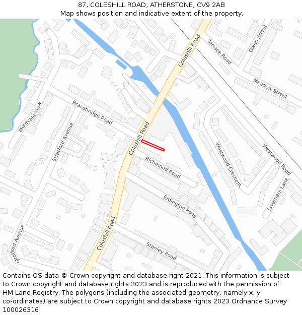 87, COLESHILL ROAD, ATHERSTONE, CV9 2AB: Location map and indicative extent of plot