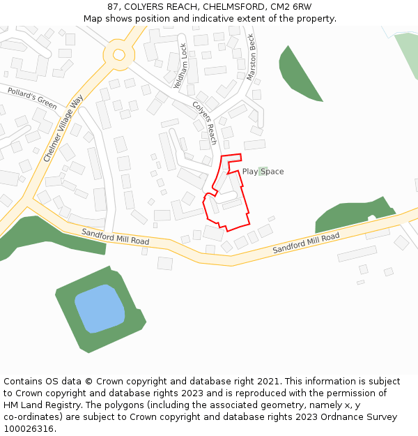 87, COLYERS REACH, CHELMSFORD, CM2 6RW: Location map and indicative extent of plot