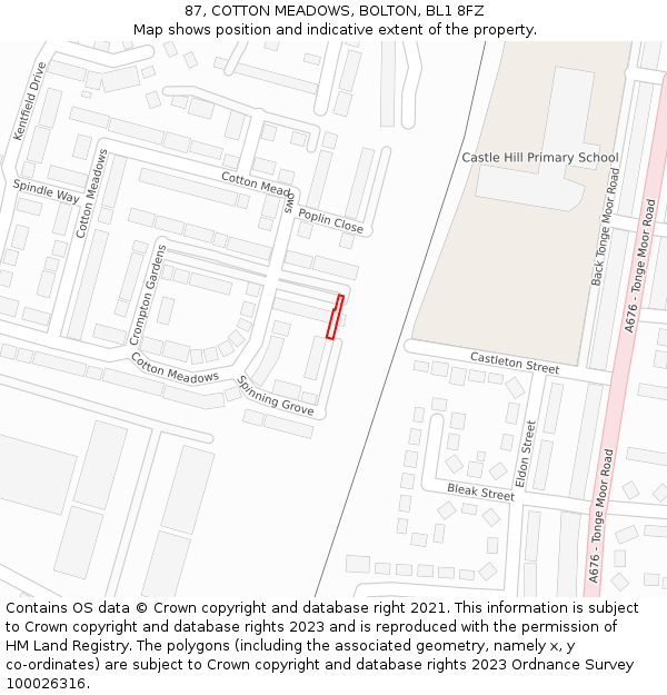 87, COTTON MEADOWS, BOLTON, BL1 8FZ: Location map and indicative extent of plot